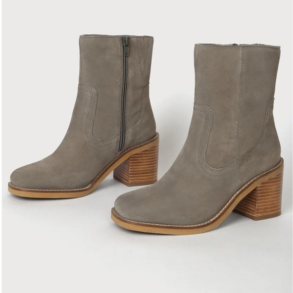 Turbulent Taupe Suede Leather Square Toe Mid-Calf Boots - Picture 2 of 9
